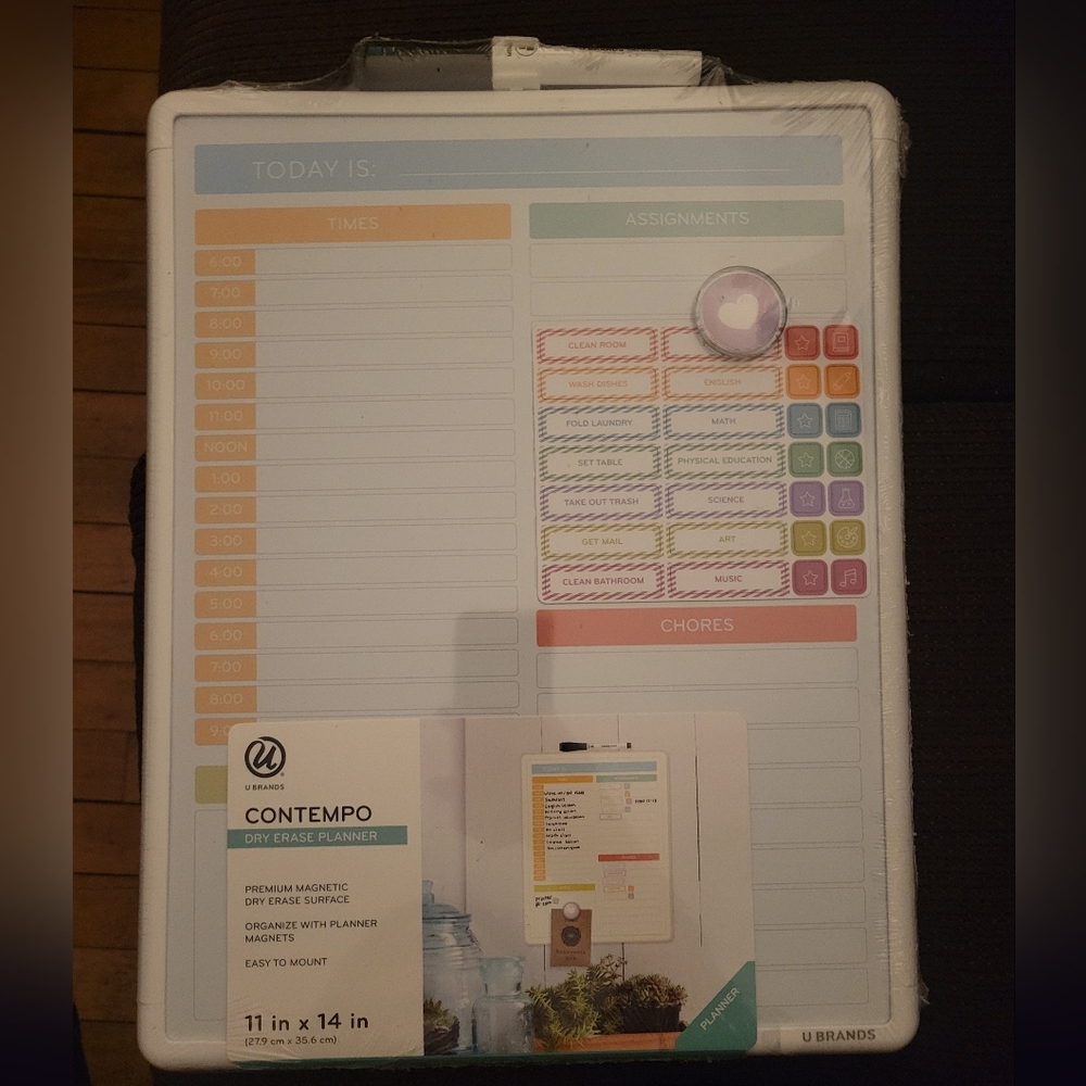 U Brands 11"x14" Contempo Planner Chart Hanging Magnetic Dry Erase Board